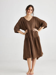 Stella linen dress. Dark Chocolate