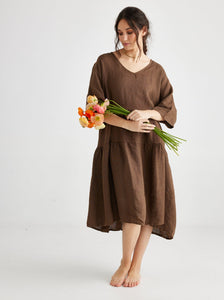 Stella linen dress. Dark Chocolate