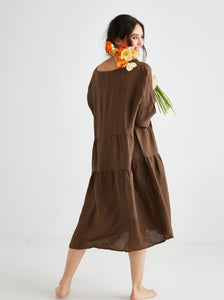 Stella linen dress. Dark Chocolate
