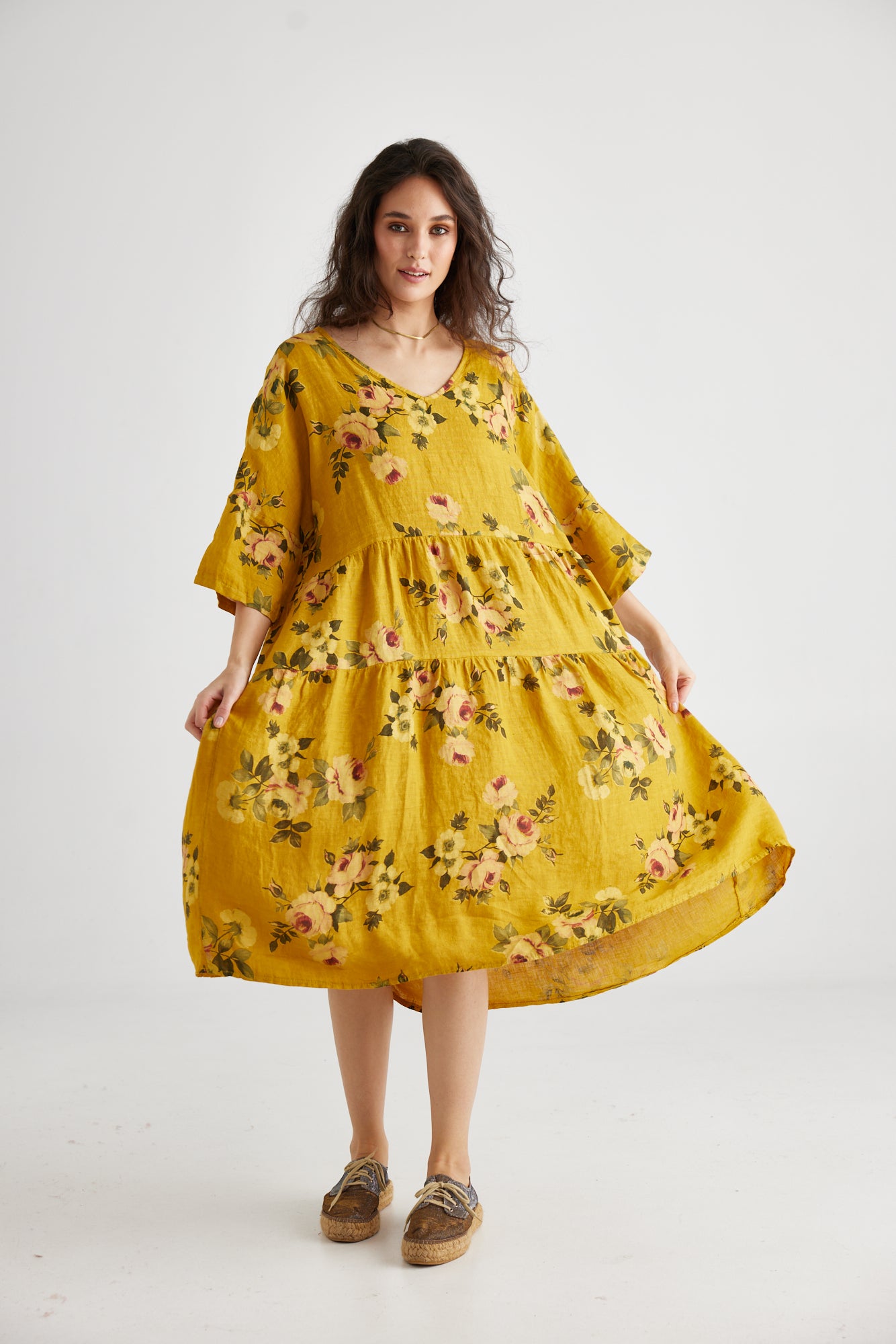 Stella floral linen dress. Sunflower
