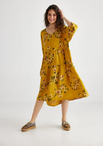 Stella floral linen dress. Sunflower Rose