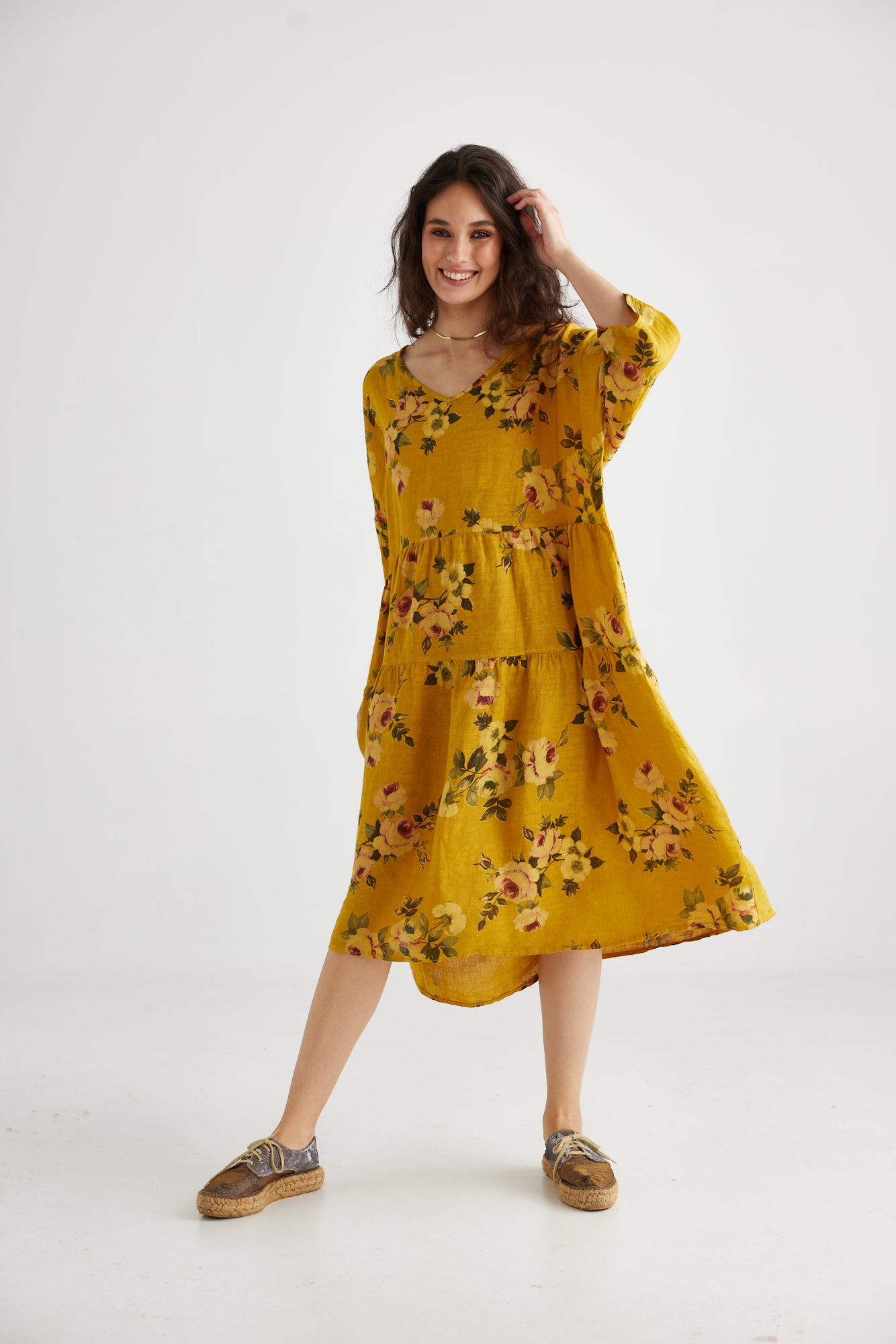 Stella floral linen dress. Sunflower