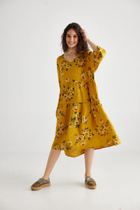 Stella floral linen dress. Sunflower Rose
