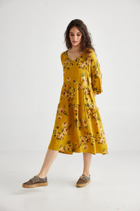 Stella floral linen dress. Sunflower Rose