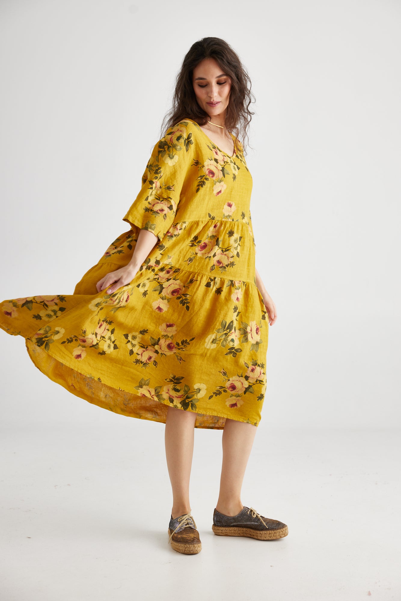 Stella floral linen dress. Sunflower
