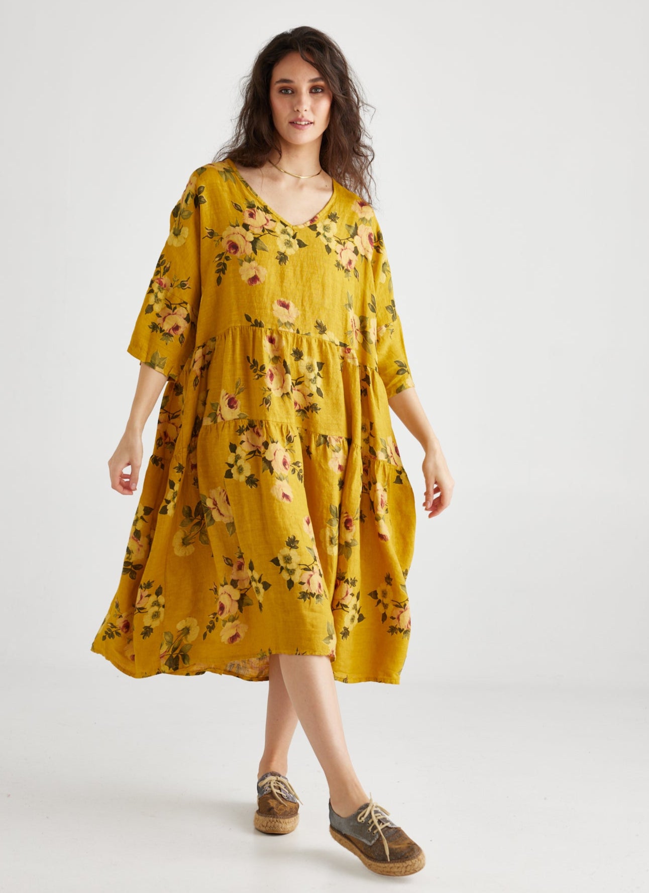 Stella floral linen dress. Sunflower