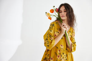 Stella floral linen dress. Sunflower Rose