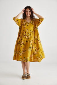 Stella floral linen dress. Sunflower Rose
