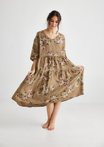 Stella Floral Linen dress. Olive Branch Rose