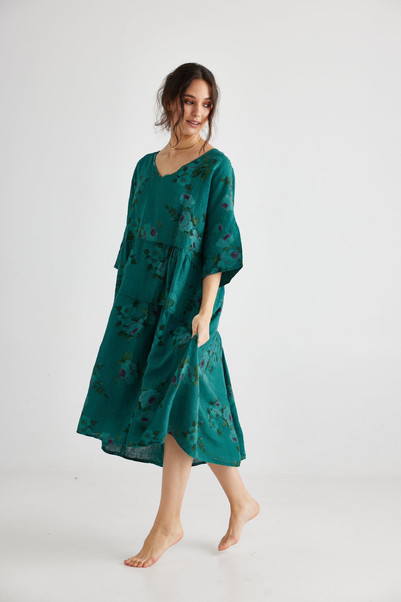 Stella linen dress. Peacock Rose