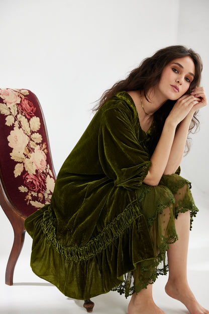 Florentine Velvet Coatdress. Moss