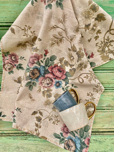 In Bloom Teatowel. Blue and Pink Rose Posy