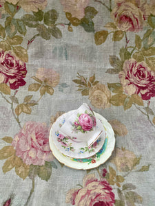 In Bloom Linen Teatowel. Blue Rose