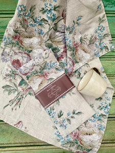 In Bloom Linen Teatowel. Faded Rose Bouquet