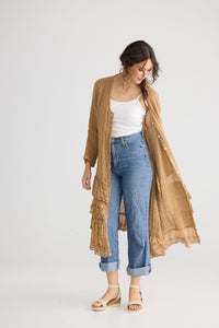Florette Linen and lace coat. Tobacco
