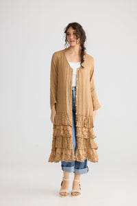 Florette Linen and lace coat. Tobacco