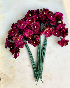 Forget me not Posy of velvet flowers. Antique Burgundy