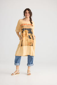 Layla cotton Tshirt Art Nouveau dress. Indigo Blue.
