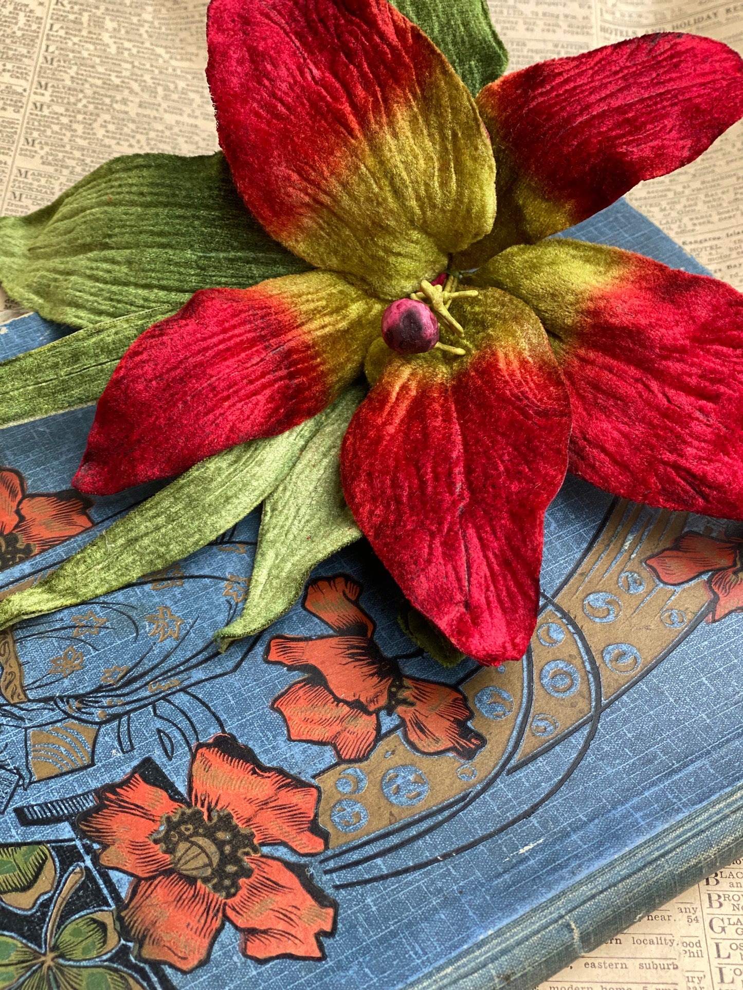 Antique Red velvet Lily millinery flower