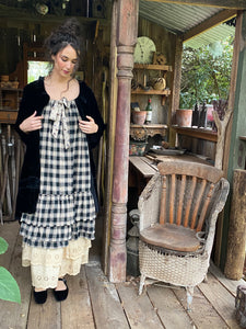 London Pinafore dress in Black & Caramel cotton Plaid
