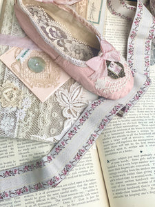 Vintage Embroidered floral ribbon. Alabaster and Blush.
