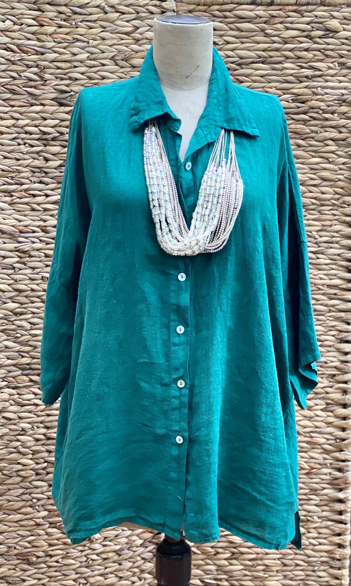 Teddie Linen shirt. Peacock Green