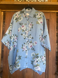 Teddie Floral Linen shirt. Denim Rose