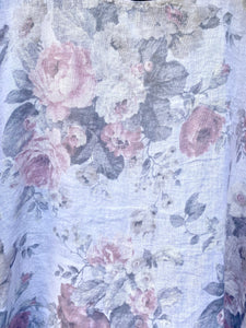 Contessa Linen Floral  top.  Icing Sugar Vintage Rose floral