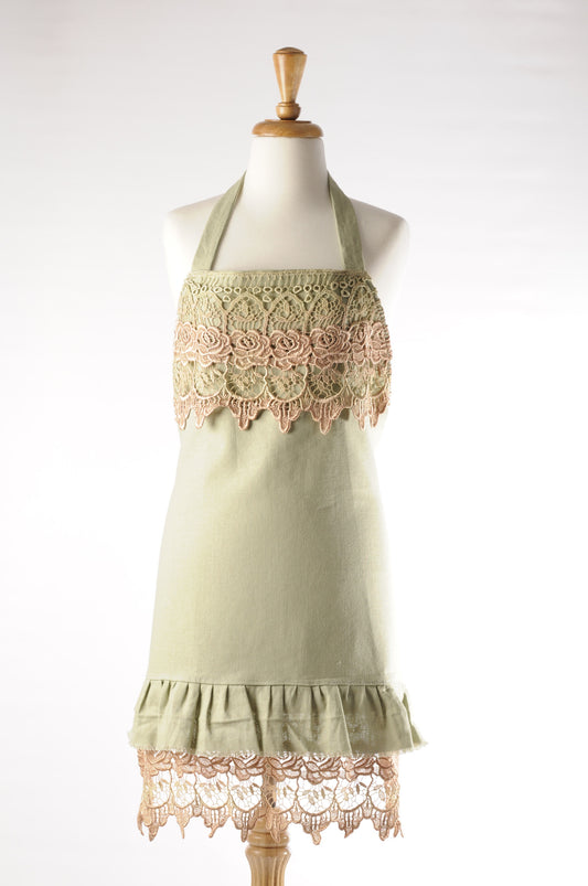 rose lace apron. hostess apron.