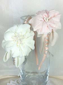 Tilley Headband Pearl and Flower. Blush and Cream