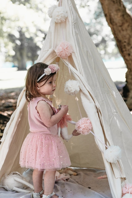 Pink Tulle Star Romper with skirt. Pale pink