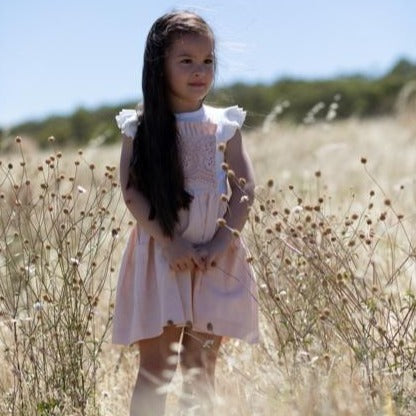 Linen and lace childs pinafore dress