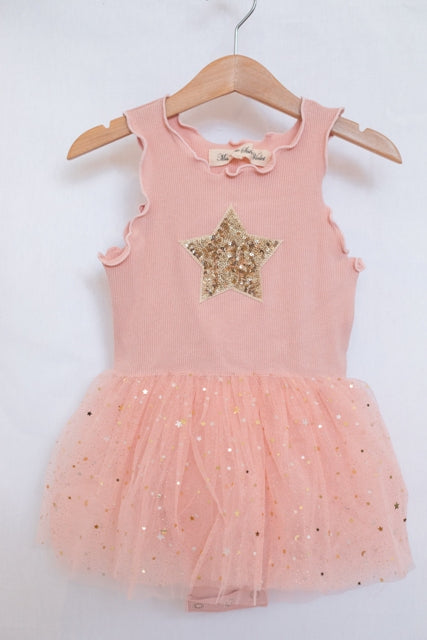 Pink Tulle Star Romper with skirt. Pale pink