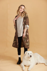 Abigail floral linen coatdress.  Chocolate Rose