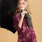 Amelia floral linen dress. Bordeaux