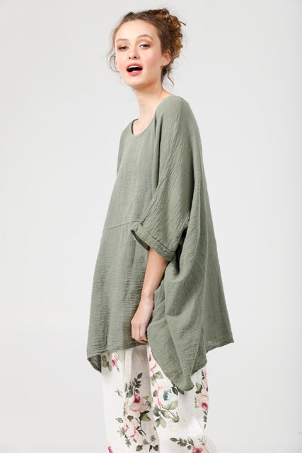 Camilla cotton Top . Olive green