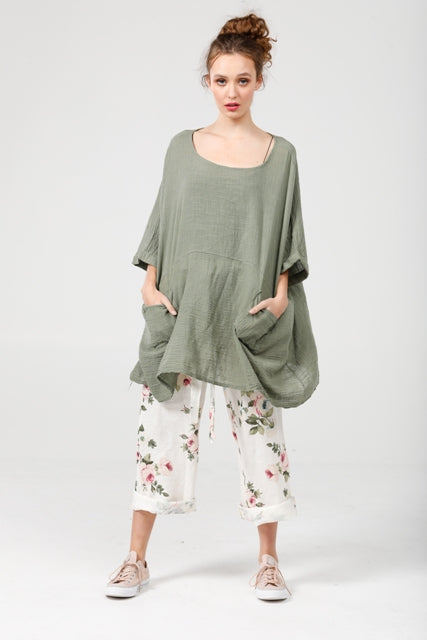 Camilla cotton Top . Olive green