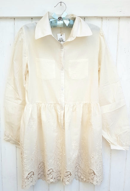 Charlotte Vintage lace shirt dress. Antique cream