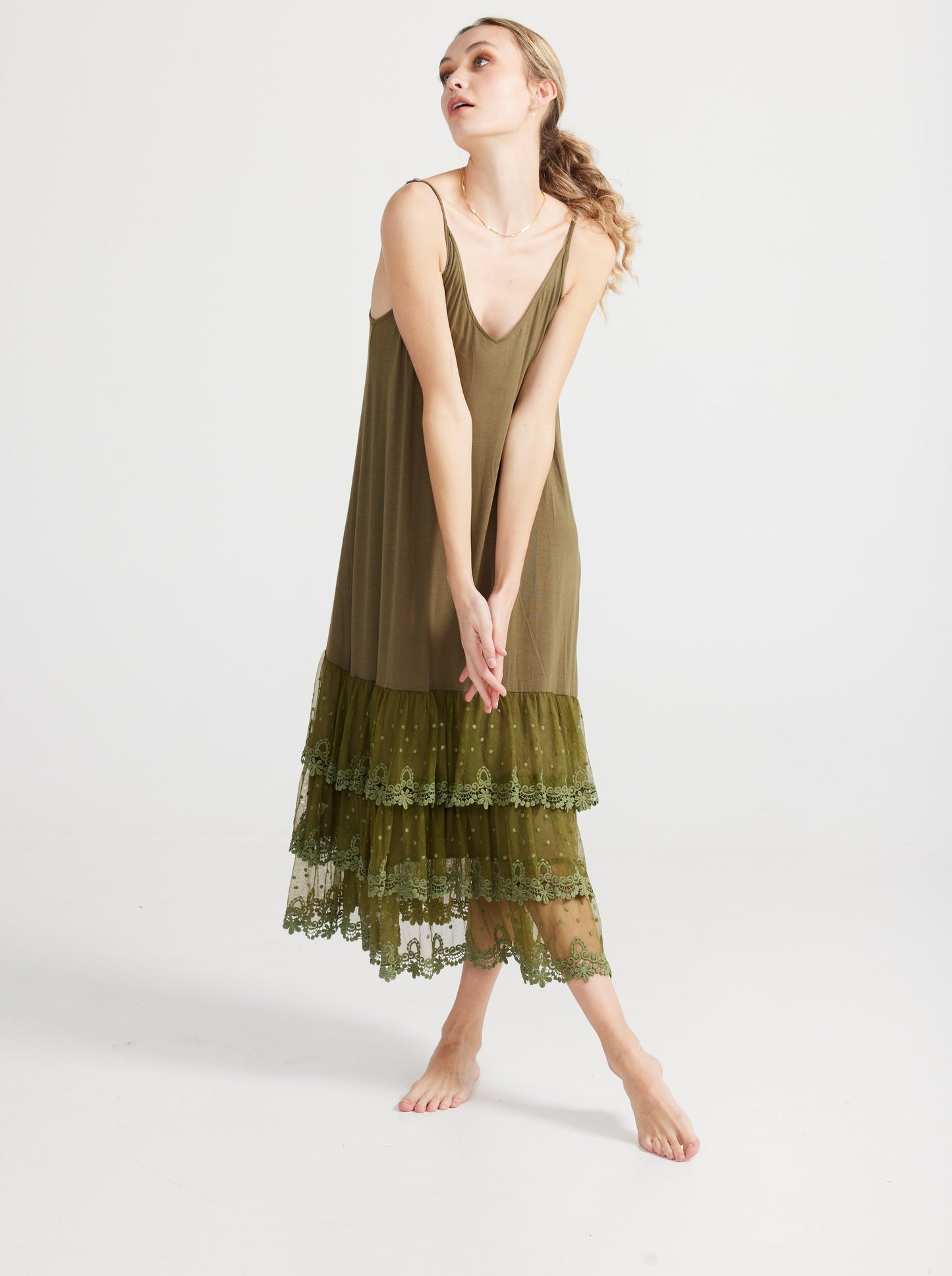 Evangeline slip dress. Moss