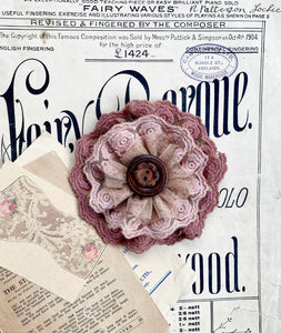 Lacey flower brooch. Dusty Pink and Antique Autumn