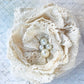 crochet lace rose brooch. Antique cream. vintage rose and coffee.