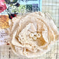 crochet lace rose brooch. Antique cream. vintage rose and coffee.