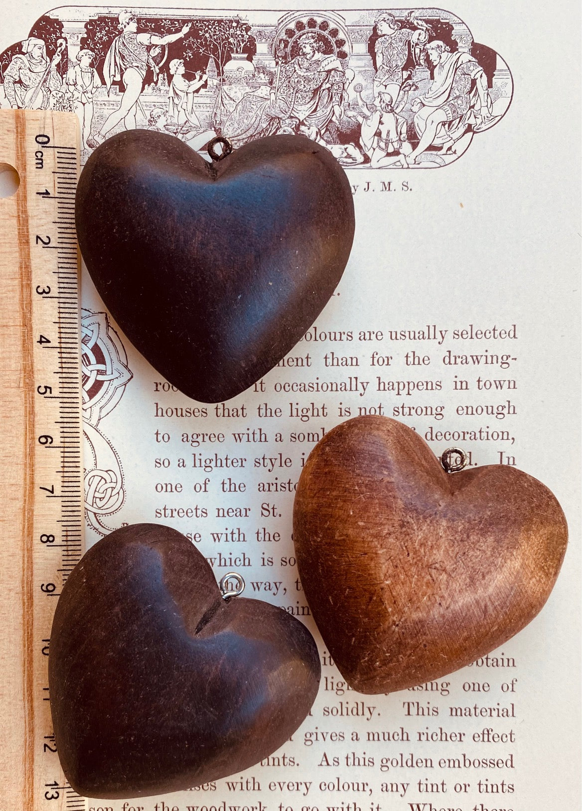 Hand carved vintage wooden hearts.