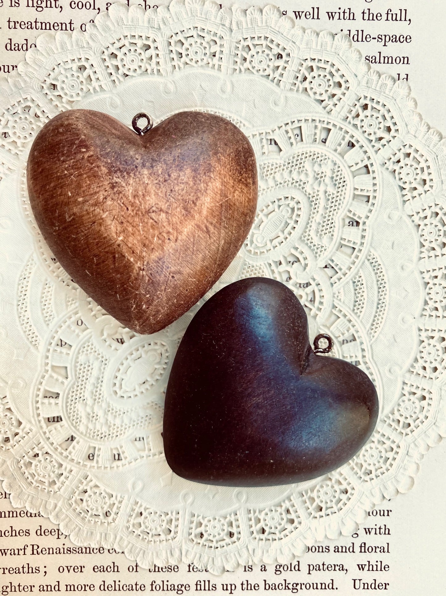 Hand carved vintage wooden hearts.