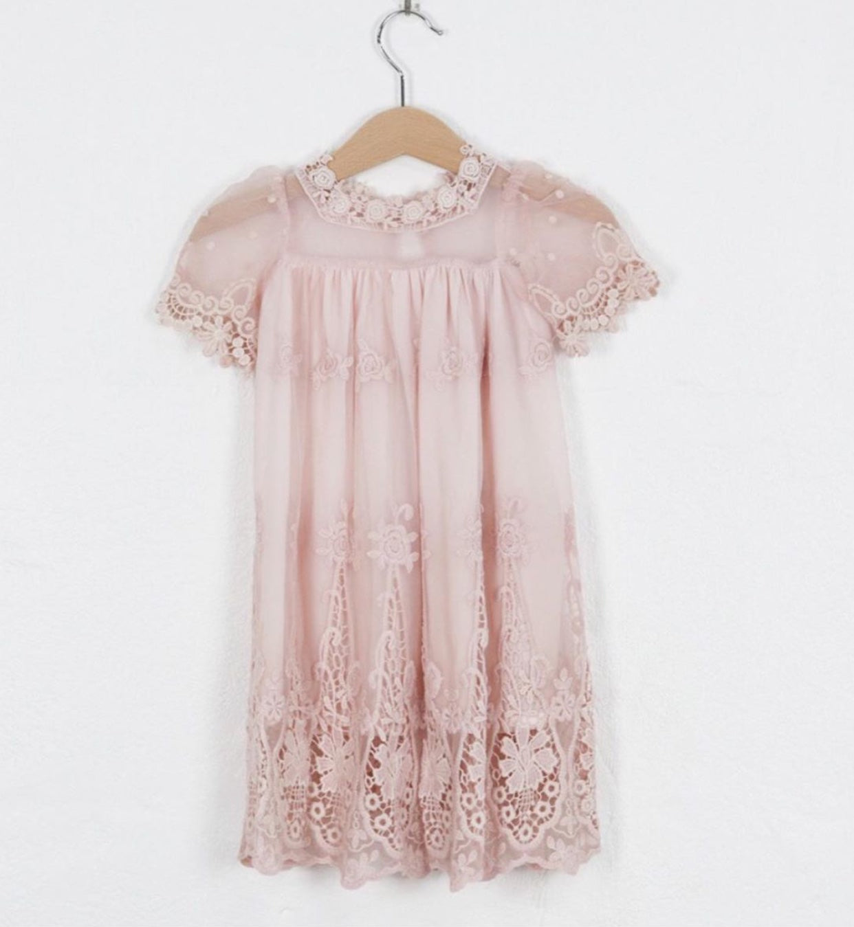 Heirloom Cherub Lace baby dress . Blush & cream