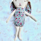 Rosebud Bunny toy. Blue & Pink.
