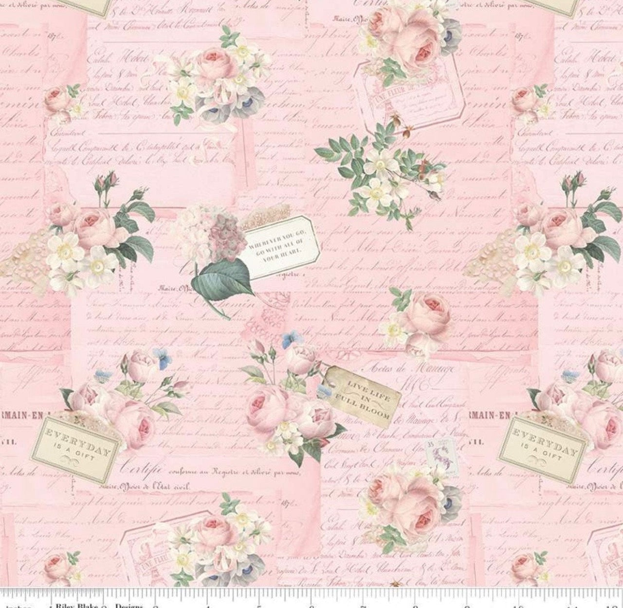 Rose & Violet`s Garden fabric. Garden Party. Blush