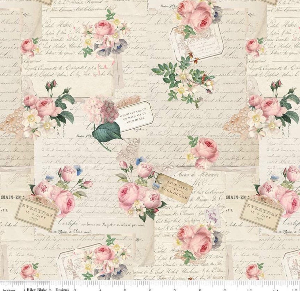 Rose & Violet`s Garden fabric . Garden Party . Parchment