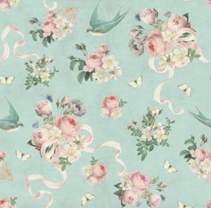 Rose and Violet`s Garden Fabric. Songbird Fat Quarter Collection No 5