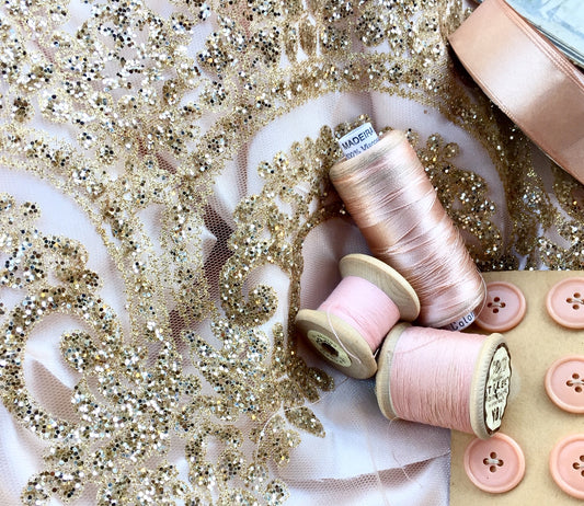Gold Glittered Lace ... wide scalloped edging